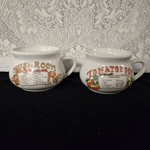 Vintage Mushroom & Tomato Soup Recipe Mugs – 1980s Made in China Set